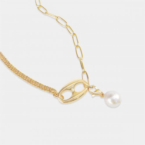 Curb Paperclip Chain with Pearl Drop