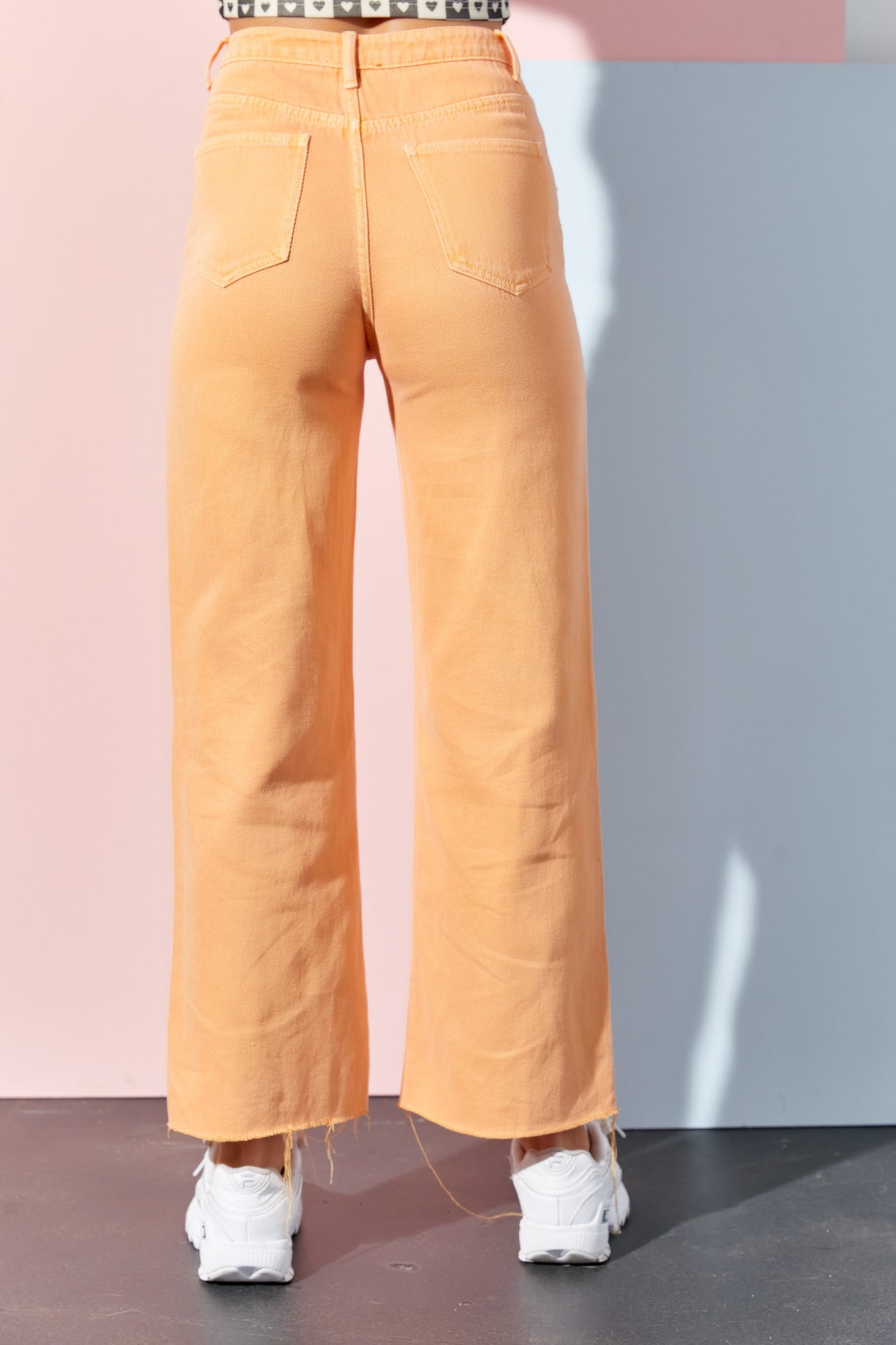 Wide Leg High Waist Denim Pants - Tangerine