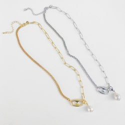 Curb Paperclip Chain with Pearl Drop